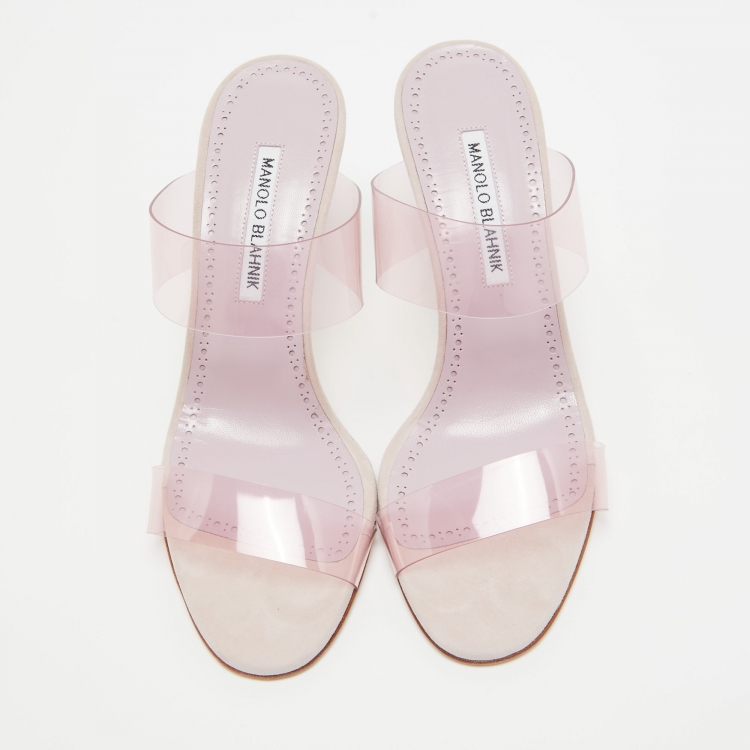 Pre Owned Manolo Blahnik Purple PVC Slide Sandals Size 38
