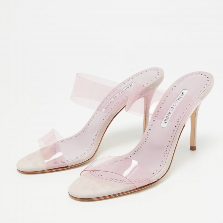 Pre Owned Manolo Blahnik Purple PVC Slide Sandals Size 38