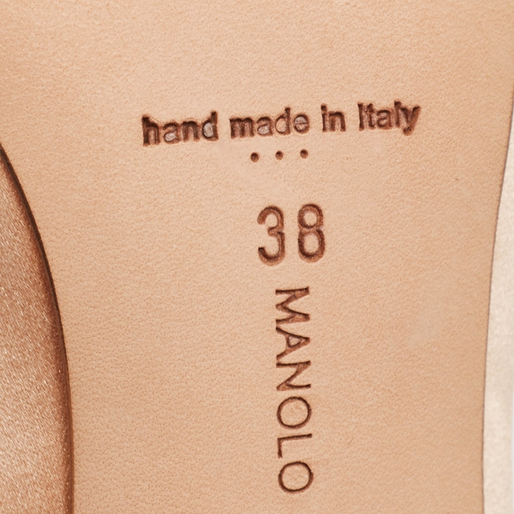 Pre Owned Manolo Blahnik Beige Satin Hangisi Pumps Size 38