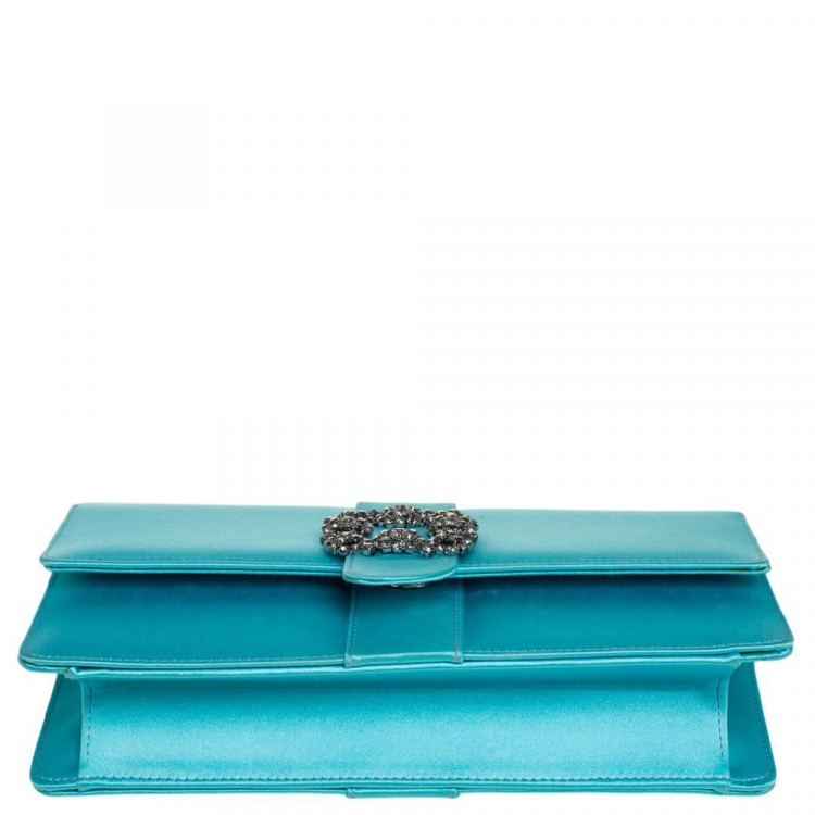 Pre Owned Manolo Blahnik Blue Satin Capri Chain Clutch