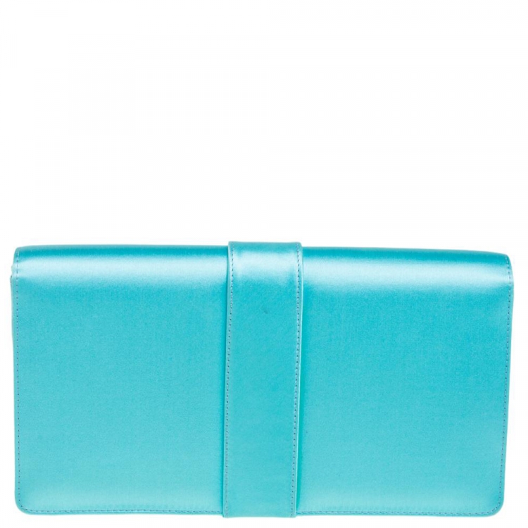 Pre Owned Manolo Blahnik Blue Satin Capri Chain Clutch