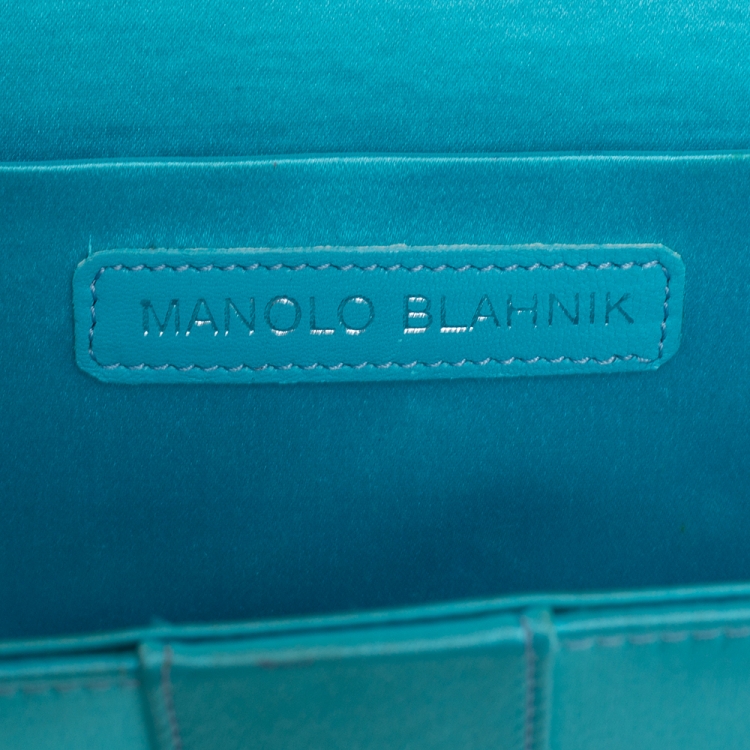 Pre Owned Manolo Blahnik Blue Satin Capri Chain Clutch