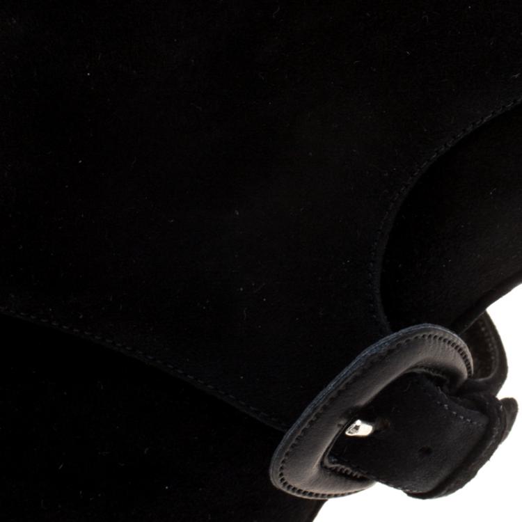 Pre Owned Manolo Blahnik Black Suede Pointed Toe Knee High Boots Size 39