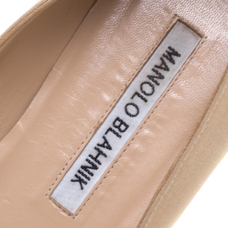 Pre Owned Manolo Blahnik Beige Satin Hangisi Ballet Flats Size 37.5