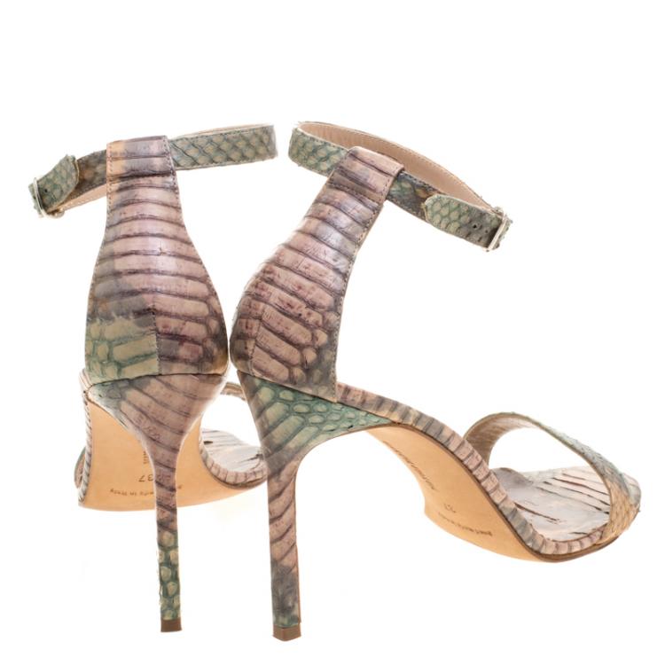 Pre Owned Manolo Blahnik Multicolor Python Leather Chaos Ankle Strap Sandals Size 37