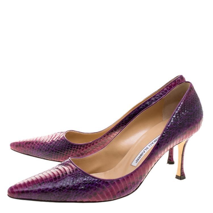 Pre Owned Manolo Blahnik Purple Snakeskin Pumps Size 40.5