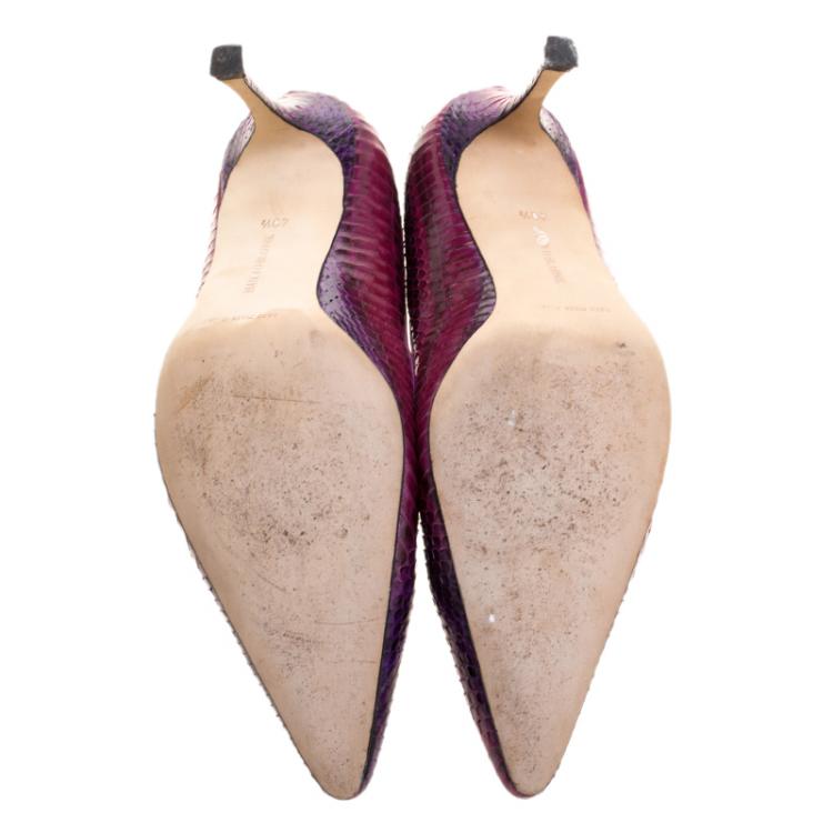 Pre Owned Manolo Blahnik Purple Snakeskin Pumps Size 40.5