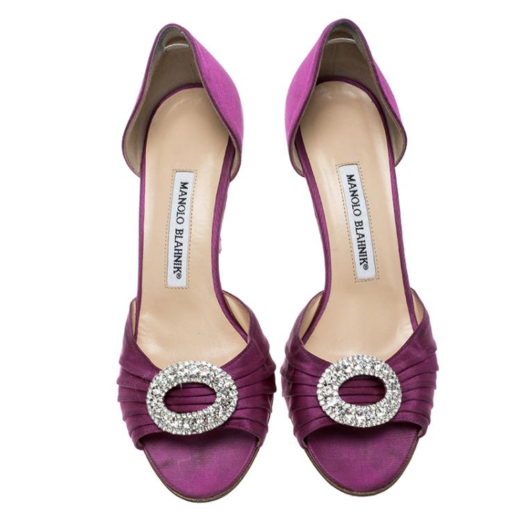 Pre Owned Manolo Blahnik Fuchsia Pleated Satin Sedaraby D'orsay Pumps Size 37.5