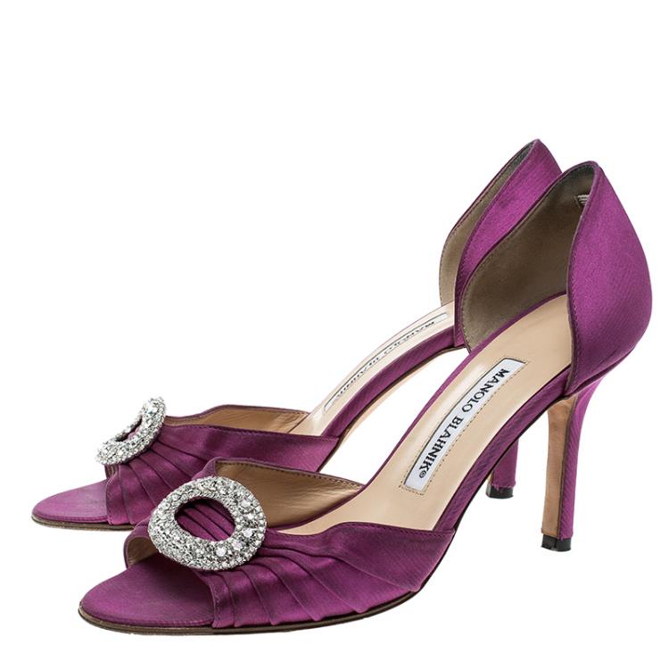 Pre Owned Manolo Blahnik Fuchsia Pleated Satin Sedaraby D'orsay Pumps Size 37.5