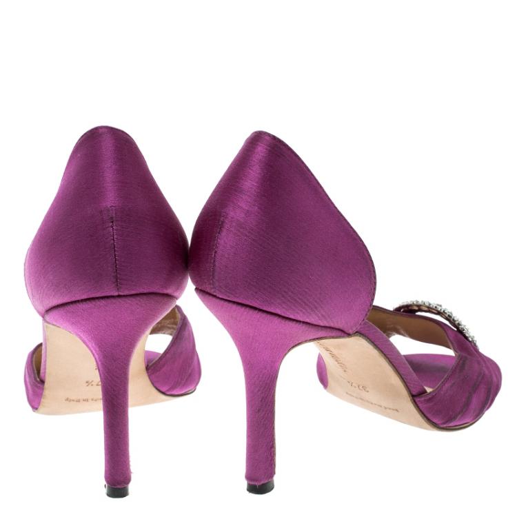 Pre Owned Manolo Blahnik Fuchsia Pleated Satin Sedaraby D'orsay Pumps Size 37.5