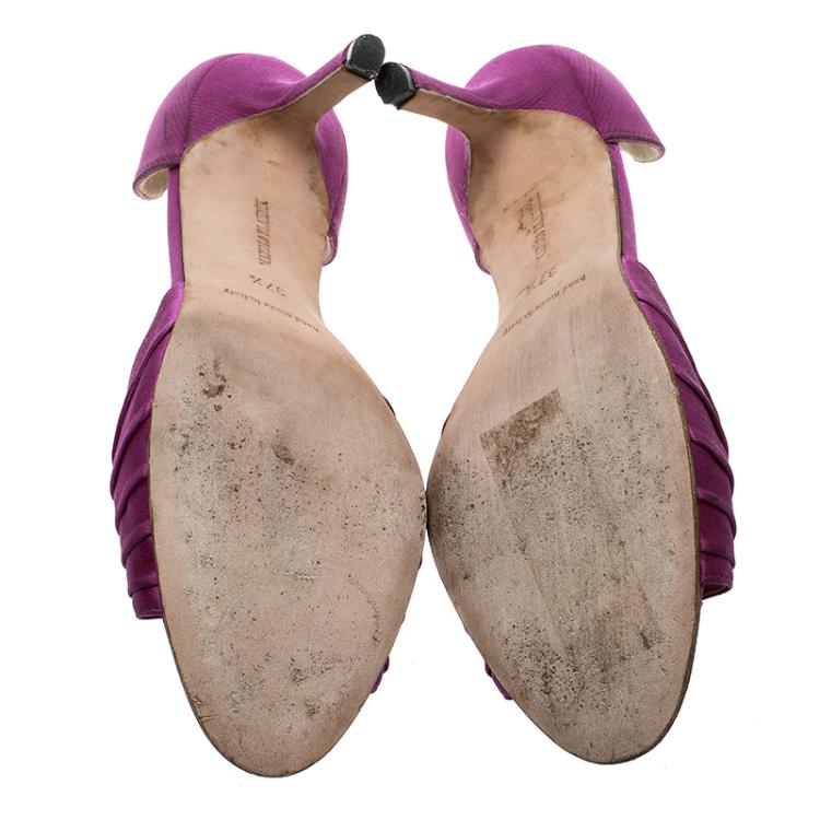 Pre Owned Manolo Blahnik Fuchsia Pleated Satin Sedaraby D'orsay Pumps Size 37.5