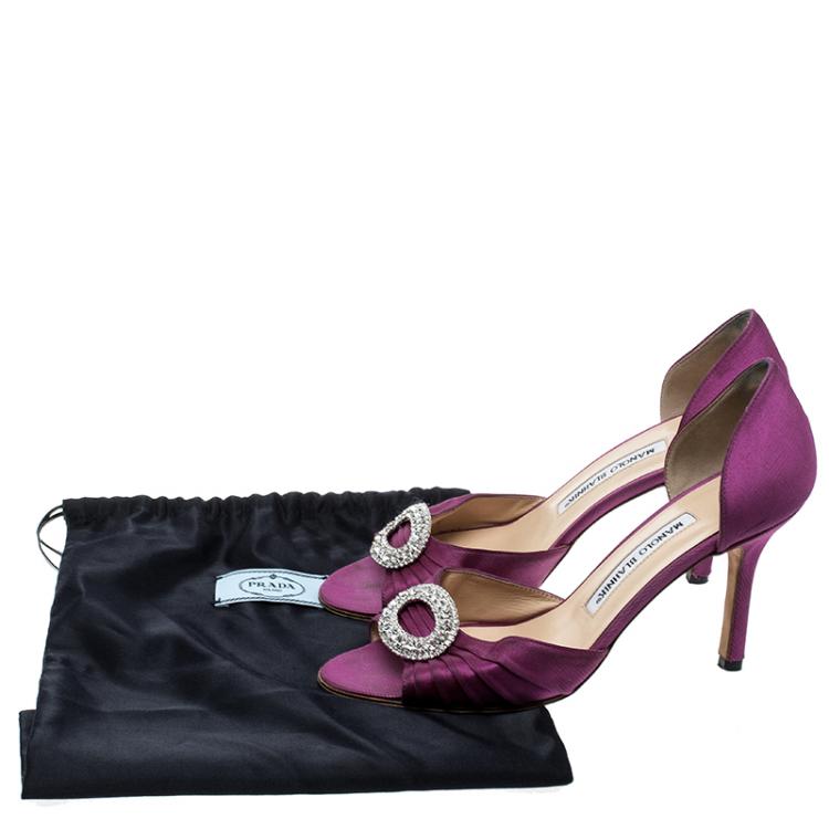 Pre Owned Manolo Blahnik Fuchsia Pleated Satin Sedaraby D'orsay Pumps Size 37.5