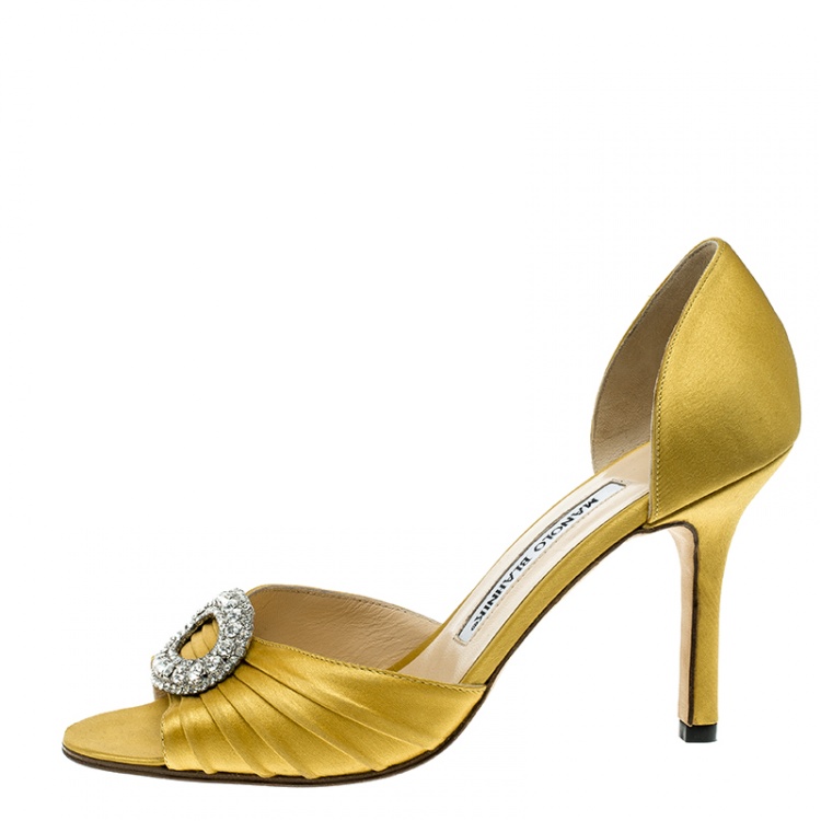 Pre Owned Manolo Blahnik Yellow Pleated Satin Sedaraby D'orsay Sandals Size 36
