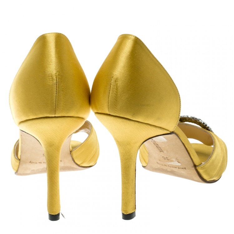 Pre Owned Manolo Blahnik Yellow Pleated Satin Sedaraby D'orsay Sandals Size 36