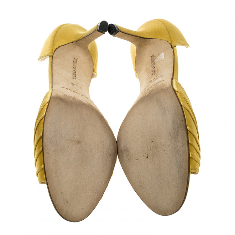 Pre Owned Manolo Blahnik Yellow Pleated Satin Sedaraby D'orsay Sandals Size 36