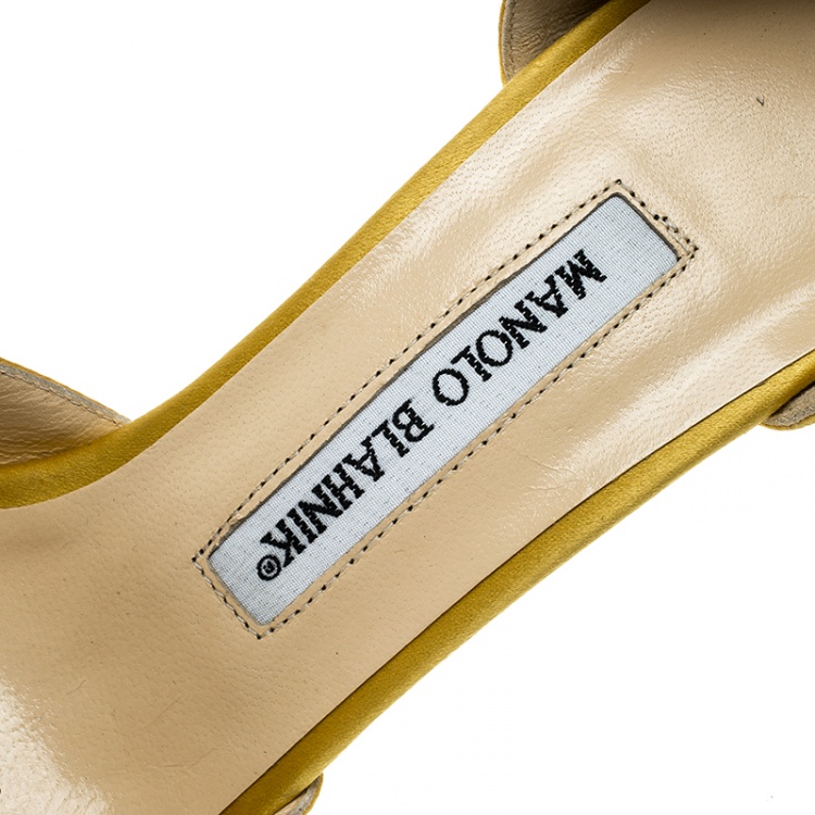 Pre Owned Manolo Blahnik Yellow Pleated Satin Sedaraby D'orsay Sandals Size 36