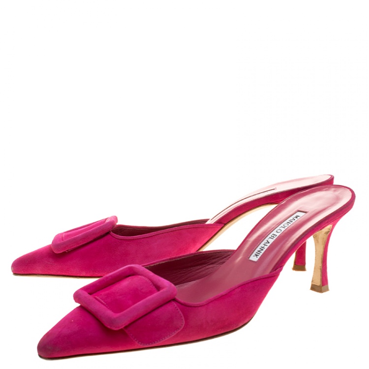 Pre Owned Manolo Blahnik Fuchsia Pink Suede Maysale Pointed Toe Mules Size 39.5