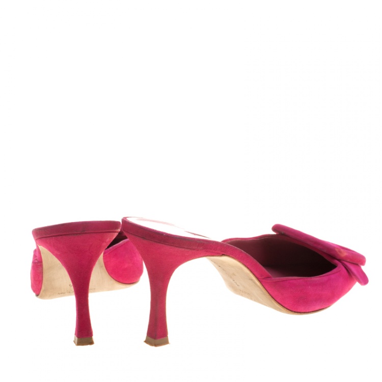 Pre Owned Manolo Blahnik Fuchsia Pink Suede Maysale Pointed Toe Mules Size 39.5