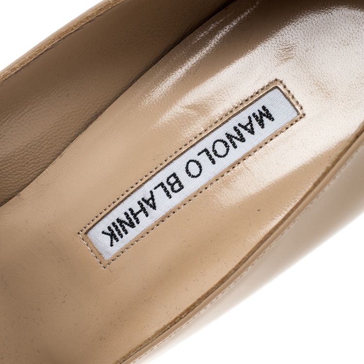 Pre Owned Manolo Blahnik Beige Patent Leather BB Pointed Toe Pumps Size 40