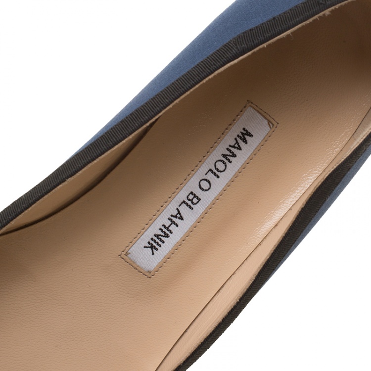 Pre Owned Manolo Blahnik Blue Satin Crystal Embellished Pointed Toe Flats Size 38.5 