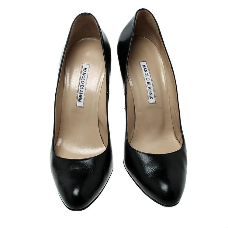 Pre Owned Manolo Blahnik Black Leather BB Pointed Toe Pumps Size 39.5