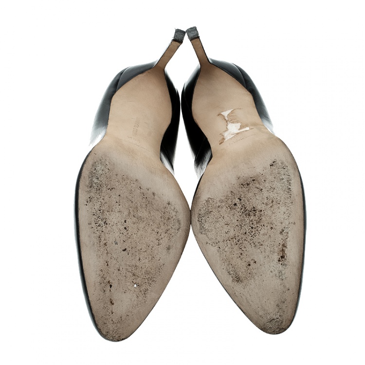 Pre Owned Manolo Blahnik Black Leather BB Pointed Toe Pumps Size 39.5