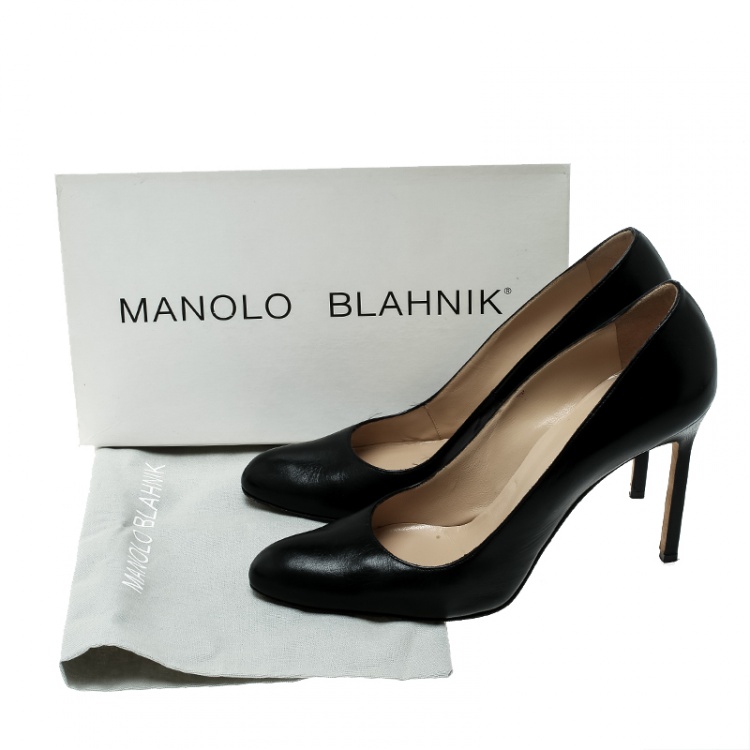 Pre Owned Manolo Blahnik Black Leather BB Pointed Toe Pumps Size 39.5