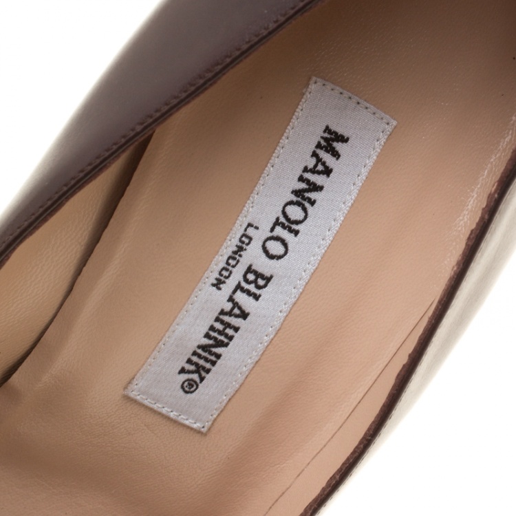 Pre Owned Manolo Blahnik Brown Leather Round Toe Pumps Size 40