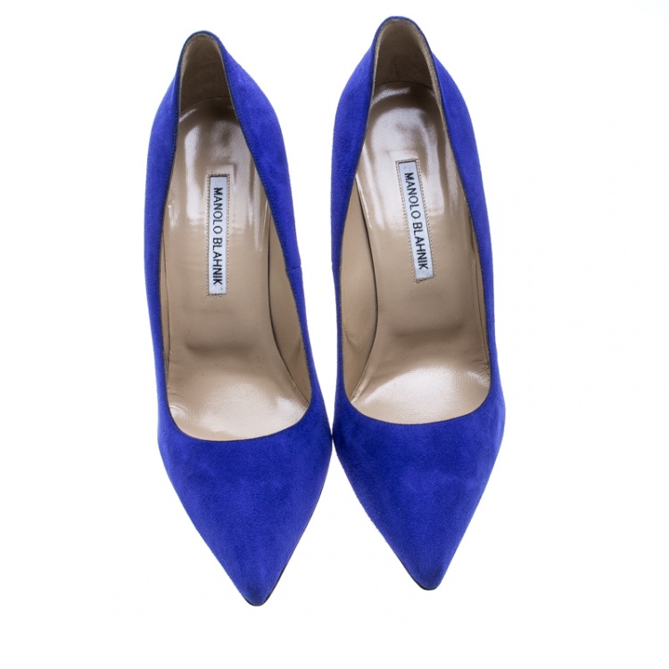 مملوكة مسبقًا Manolo Blahnik Cobalt Blue Suede BB Pointed Toe Pumps Size 40
