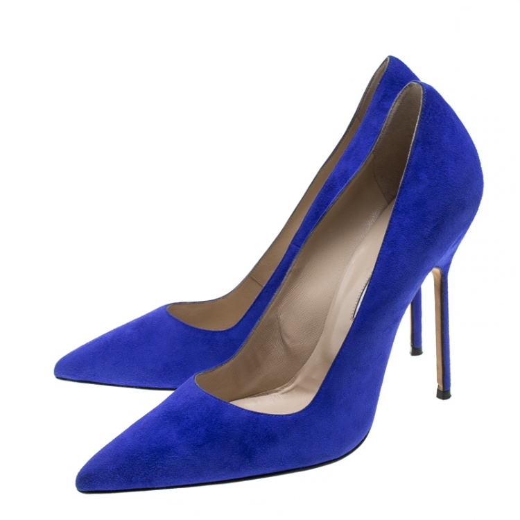 مملوكة مسبقًا Manolo Blahnik Cobalt Blue Suede BB Pointed Toe Pumps Size 40