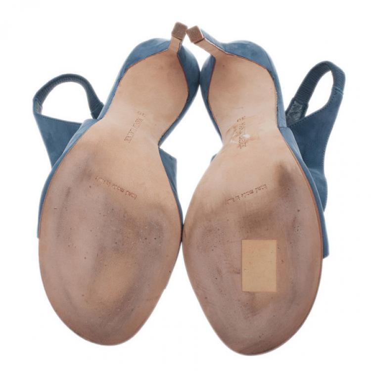 Pre Owned Manolo Blahnik Blue Suede Cutout Slingback Sandals Size 39