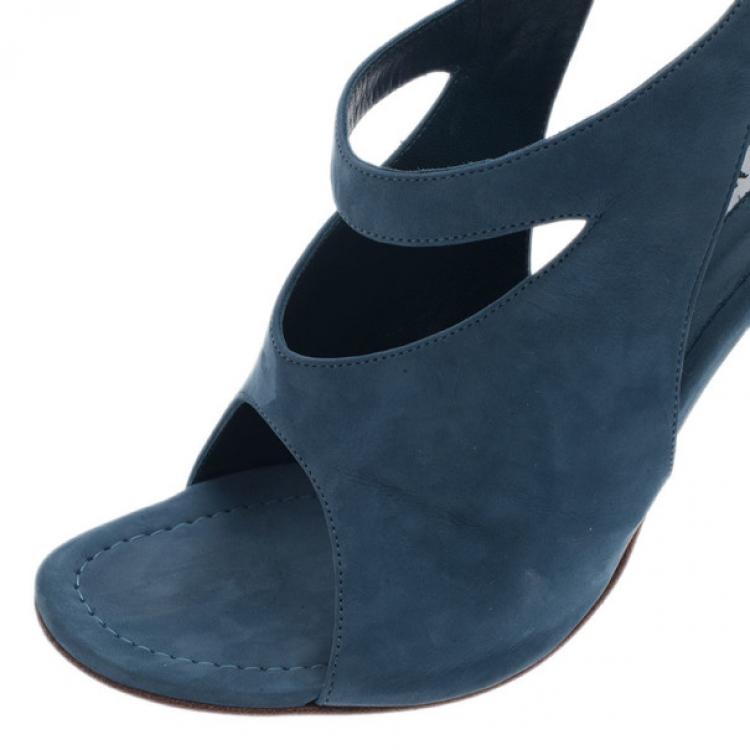 Pre Owned Manolo Blahnik Blue Suede Cutout Slingback Sandals Size 39