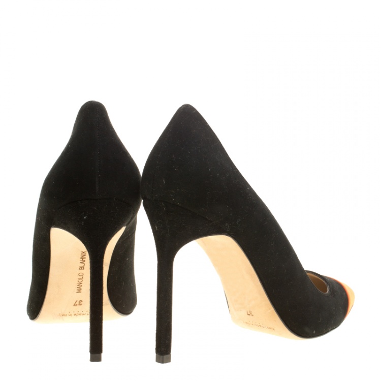 Pre Owned Manolo Blahnik Two Tone Suede Bipunta Pointed Toe Pumps Size 37