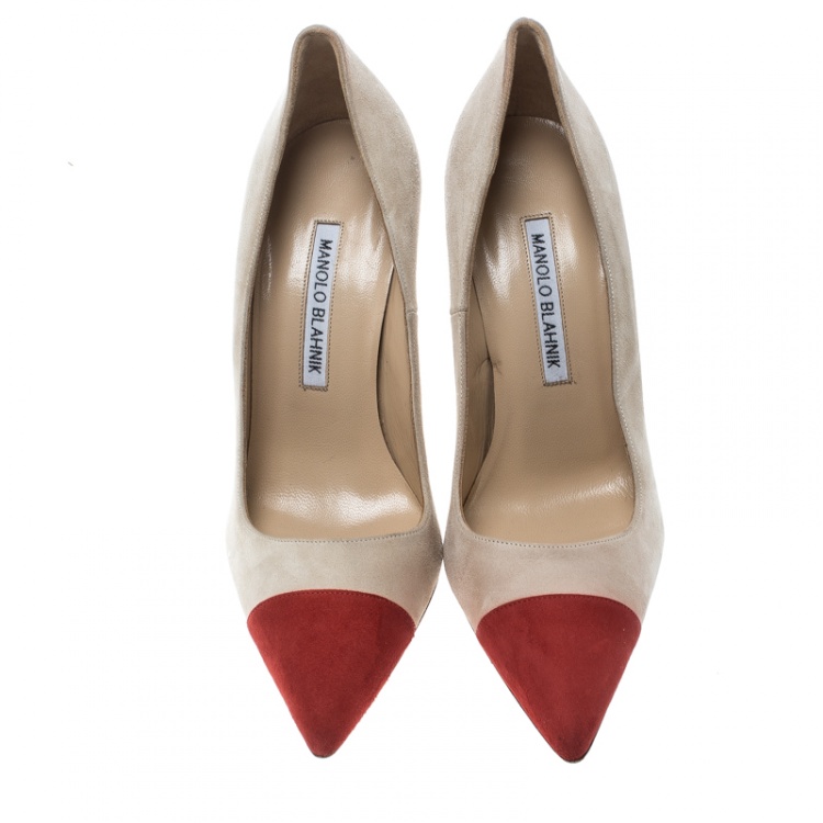 Pre Owned Manolo Blahnik Two Tone Suede Bipunta Pointed Toe Pumps Size 36
