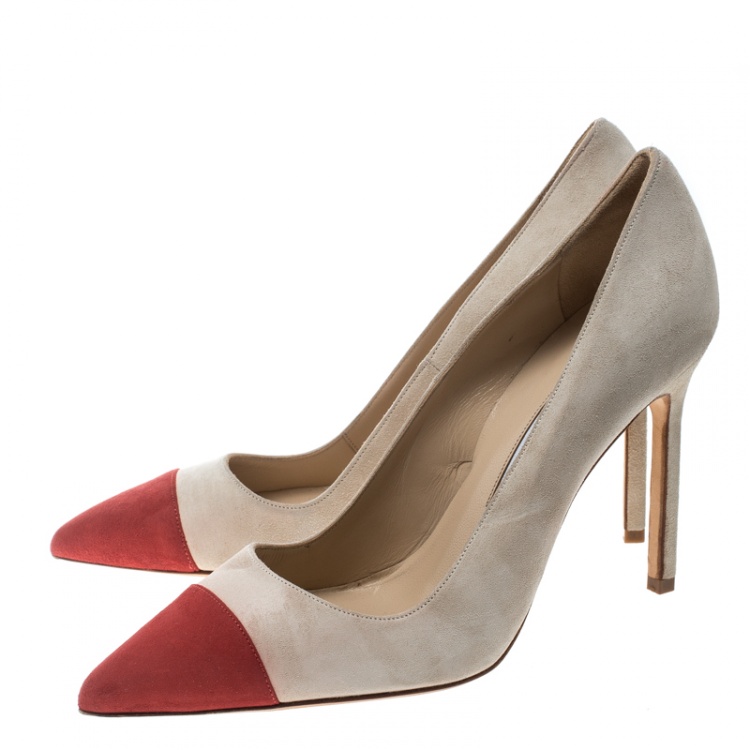 Pre Owned Manolo Blahnik Two Tone Suede Bipunta Pointed Toe Pumps Size 36