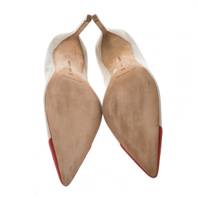 Pre Owned Manolo Blahnik Two Tone Suede Bipunta Pointed Toe Pumps Size 36