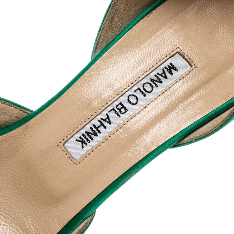 Pre Owned Manolo Blahnik Green Satin Hang Isido D'orsay Pumps Size 38 