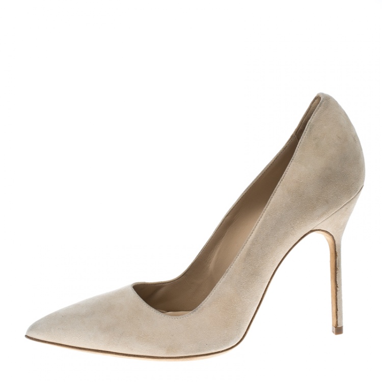 Pre Owned Manolo Blahnik Beige Suede BB Pointed Toe Pumps Size 38