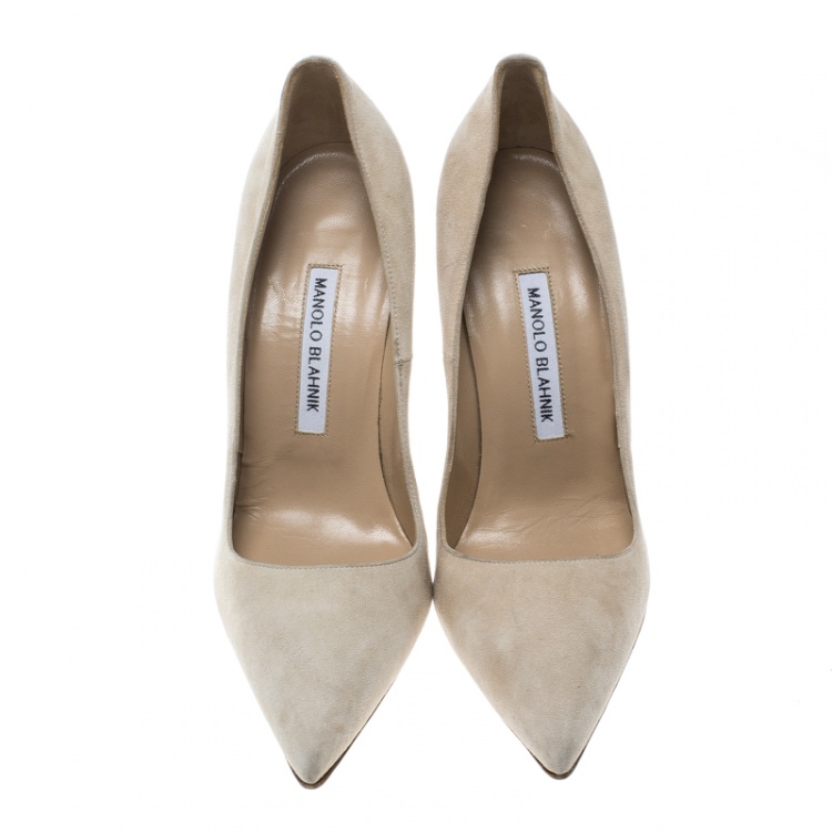 Pre Owned Manolo Blahnik Beige Suede BB Pointed Toe Pumps Size 38