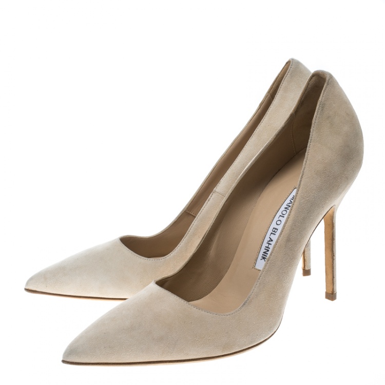Pre Owned Manolo Blahnik Beige Suede BB Pointed Toe Pumps Size 38
