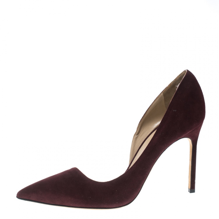 Pre Owned Manolo Blahnik Brown Suede Stresty Half D'orsay Pointed Toe Pumps Size 39.5