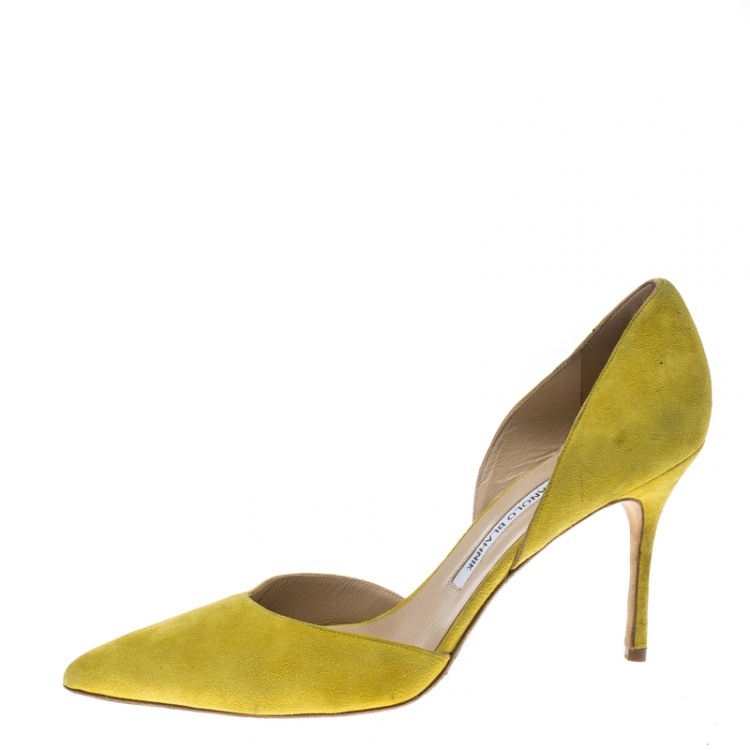 Pre Owned Manolo Blahnik Yellow Suede Tayler D'orsay Pointed Toe Pumps Size 40.5