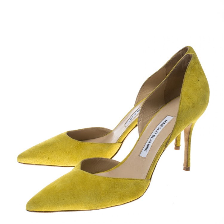 Pre Owned Manolo Blahnik Yellow Suede Tayler D'orsay Pointed Toe Pumps Size 40.5