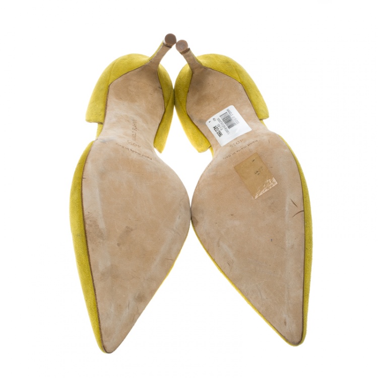 Pre Owned Manolo Blahnik Yellow Suede Tayler D'orsay Pointed Toe Pumps Size 40.5