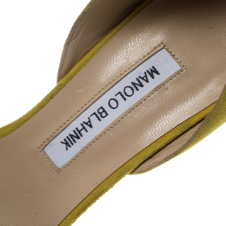 Pre Owned Manolo Blahnik Yellow Suede Tayler D'orsay Pointed Toe Pumps Size 40.5