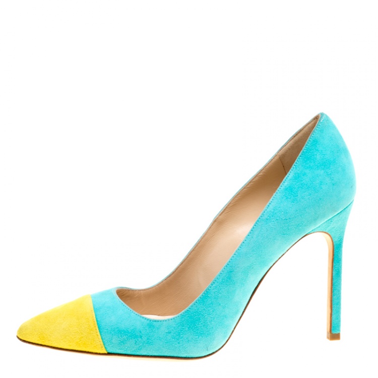 Pre Owned Manolo Blahnik Two Tone Suede Bipunta Pointed Toe Pumps Size 35