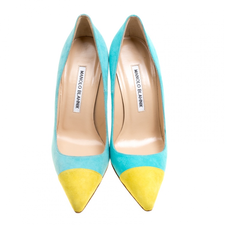 Pre Owned Manolo Blahnik Two Tone Suede Bipunta Pointed Toe Pumps Size 35