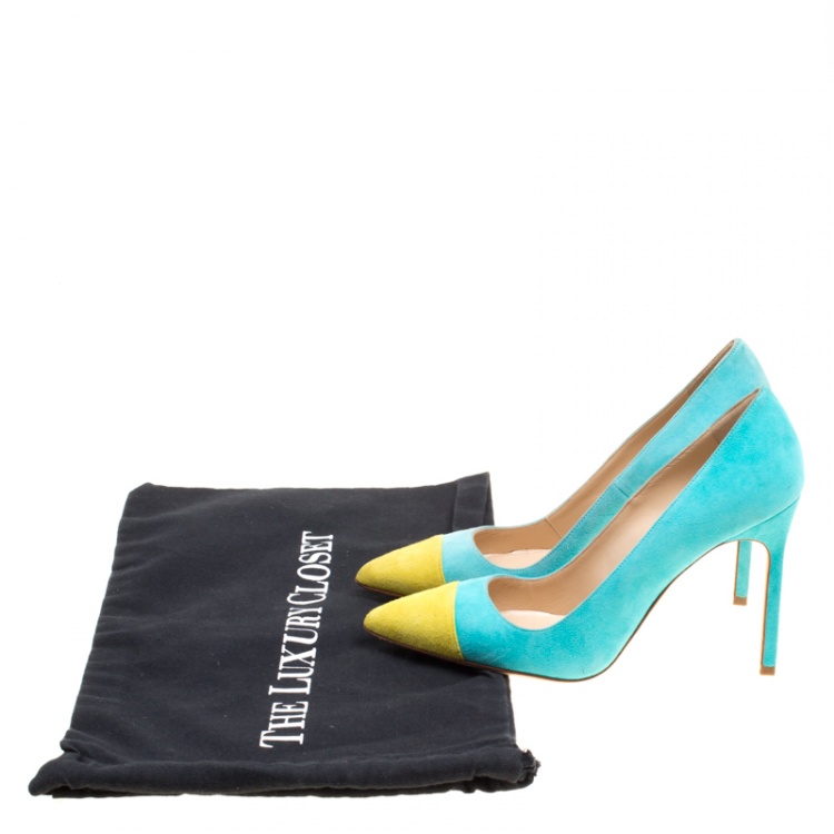 Pre Owned Manolo Blahnik Two Tone Suede Bipunta Pointed Toe Pumps Size 35