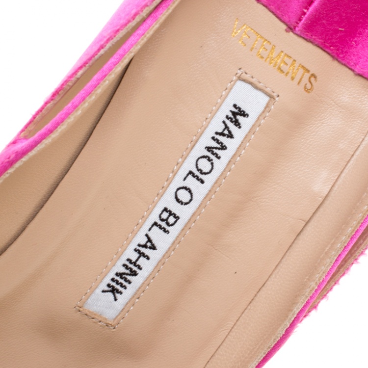 Pre Owned Vetements + Manolo Blahnik Pink Satin Pointed Toe Slingback Sandals Size 39