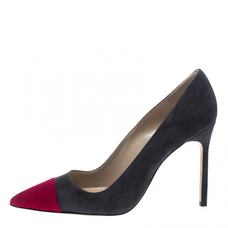 Pre Owned Manolo Blahnik Two Tone Suede Bipunta Pointed Toe Pumps Size 38